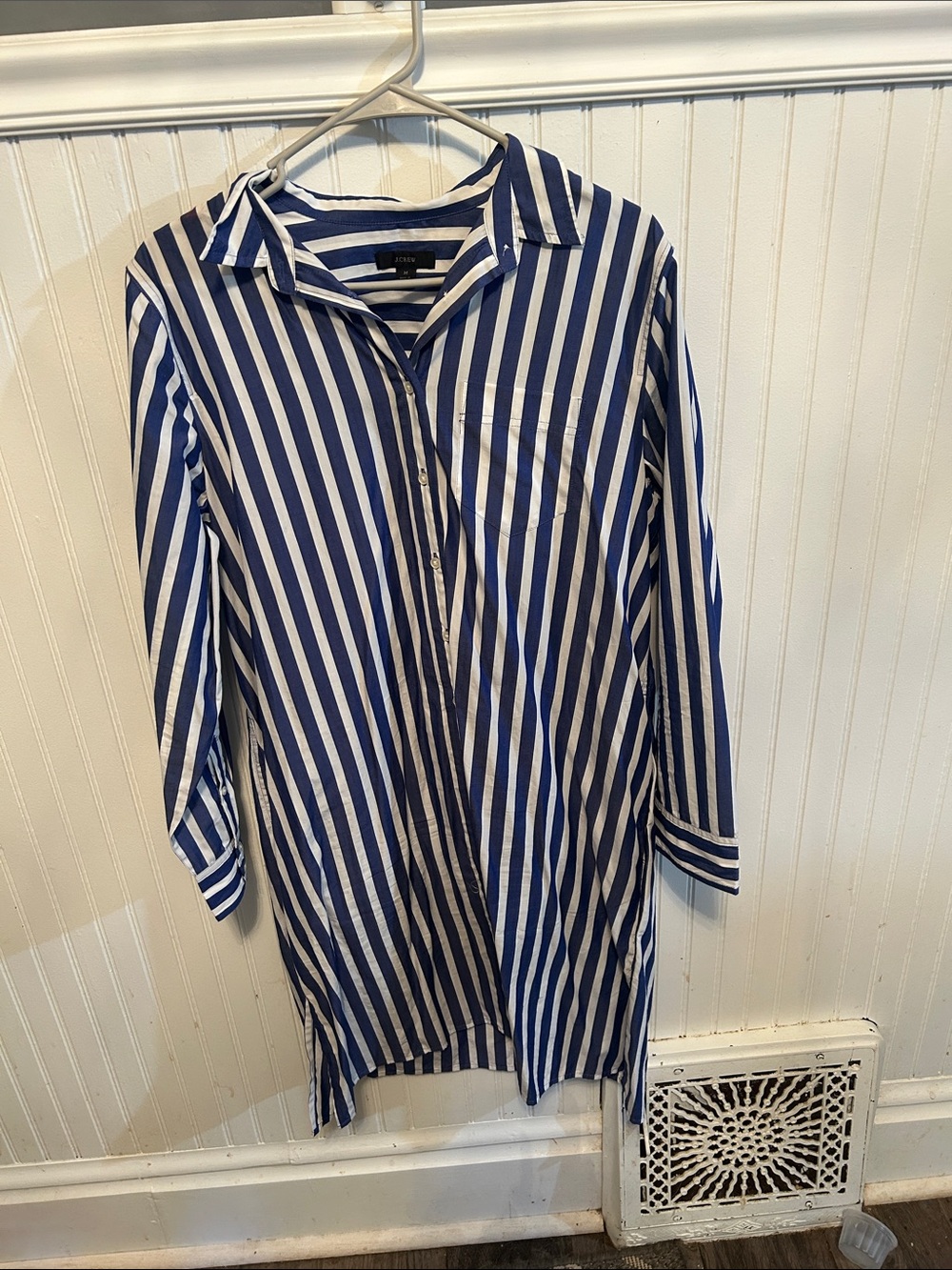 J. Crew Blue and White Striped Button-Up Shirt Dress